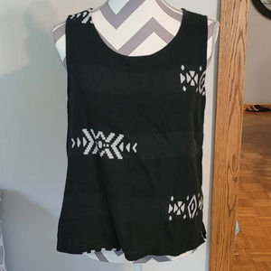 Eileen Fisher Folklore Cotton Jacquard Black Sleeveless Top Medium
